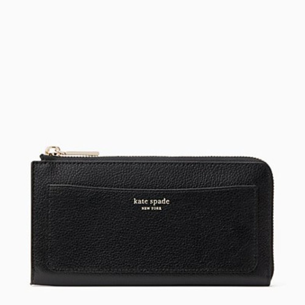 kate spade eva wallet L zip continental black Leather